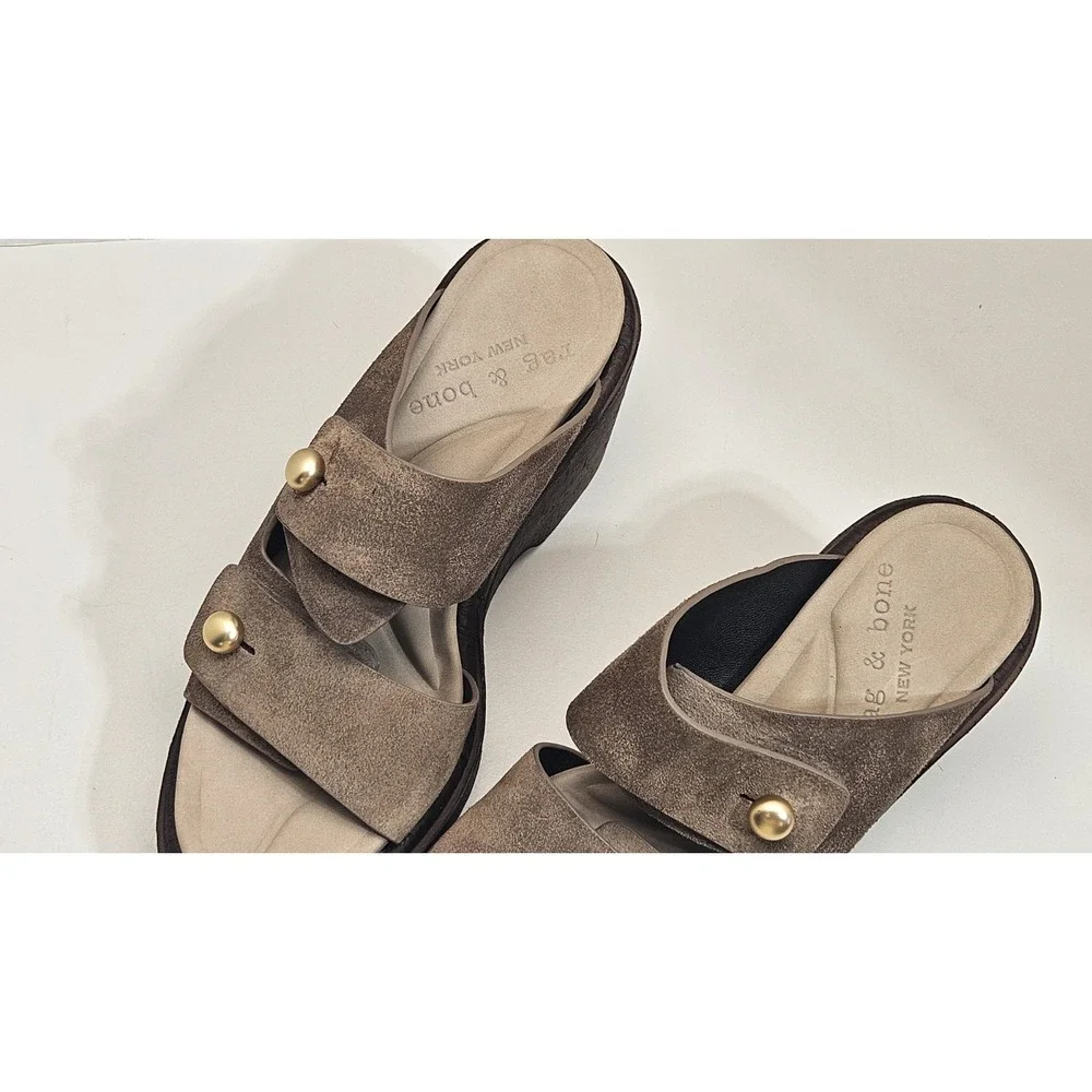 Rag & Bone Wedge‎ Sandals Womens 37.5 Leather New York Support Comfort Classic